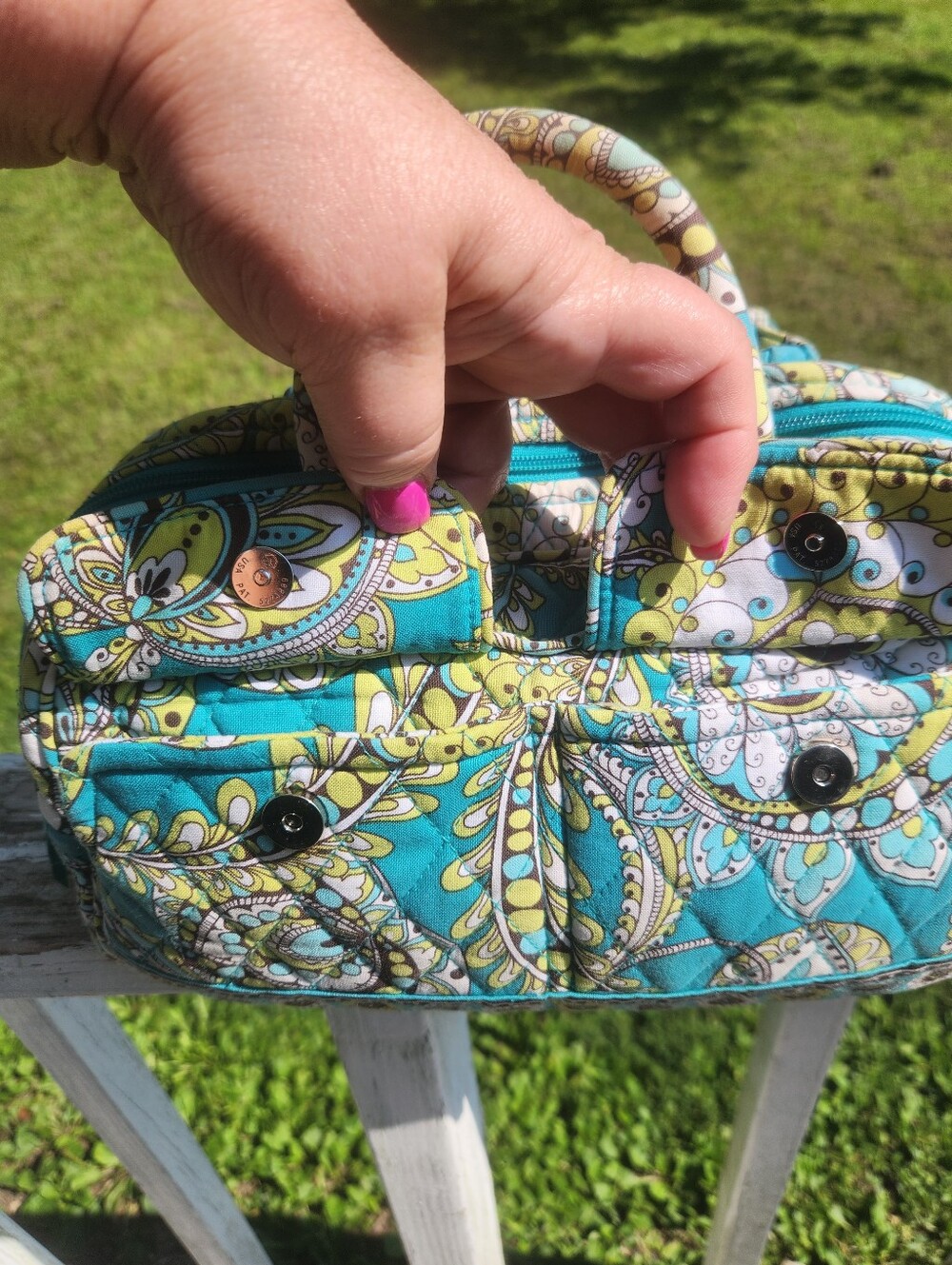 Vera Bradley Vintage Team Peacock Paisley Bowler Satchel Quilted Bag - Picture 4 of 10